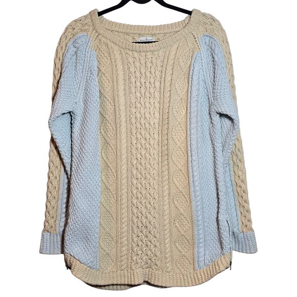 L.L. Bean Signature Fisherman Knit Chunky Sweater Cream & Blue Women's Large - Picture 1 of 6